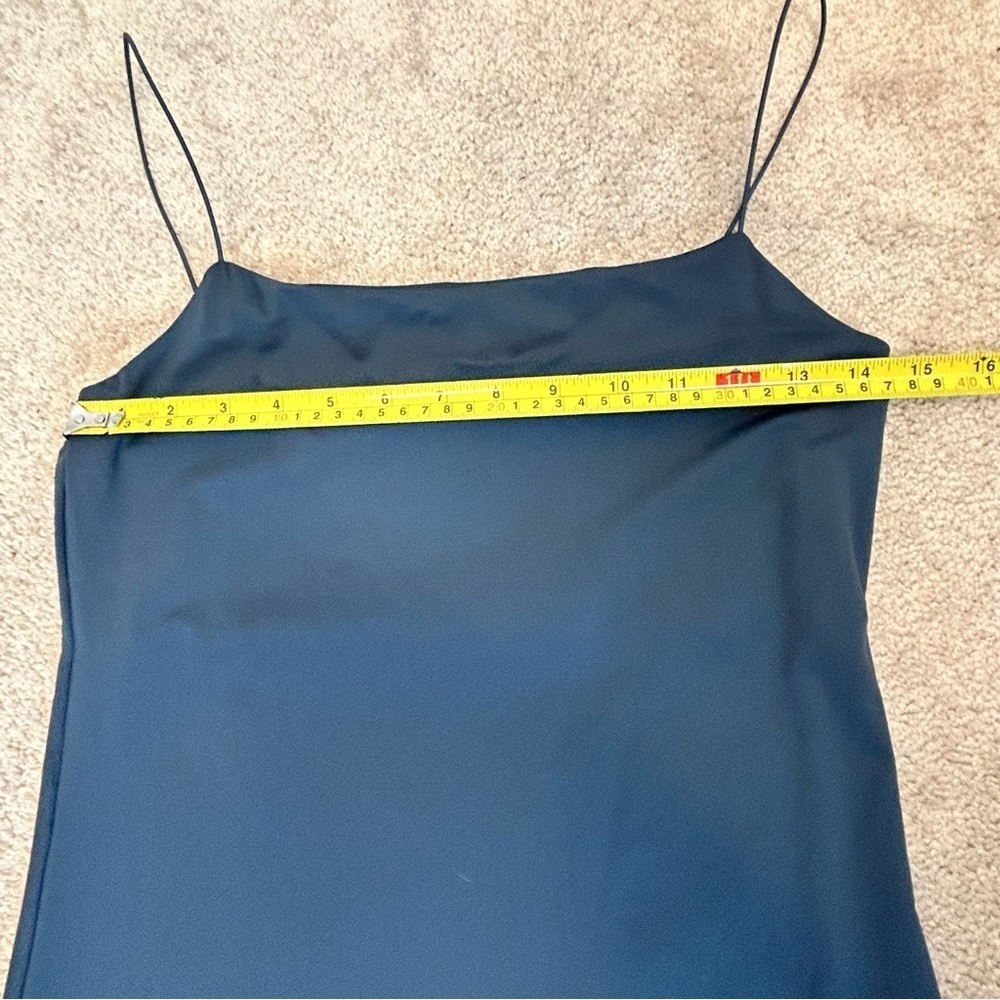 Zara dark Slate blue stretchy elastic bodycon midi tube dress spaghetti strap L - Picture 6 of 13